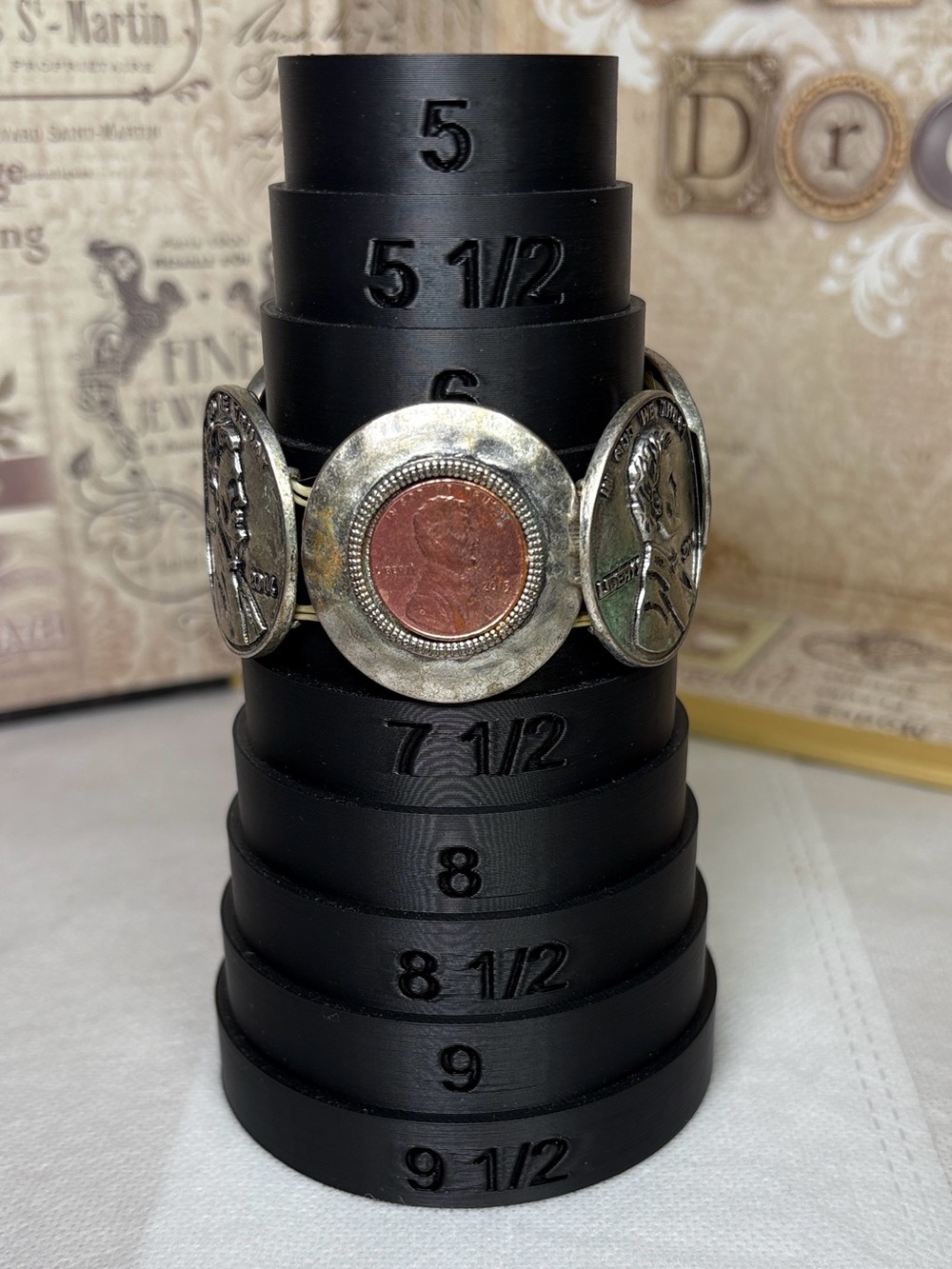 Silver-Tone Quarter and Penny Coin Link Stretchy Bracelet